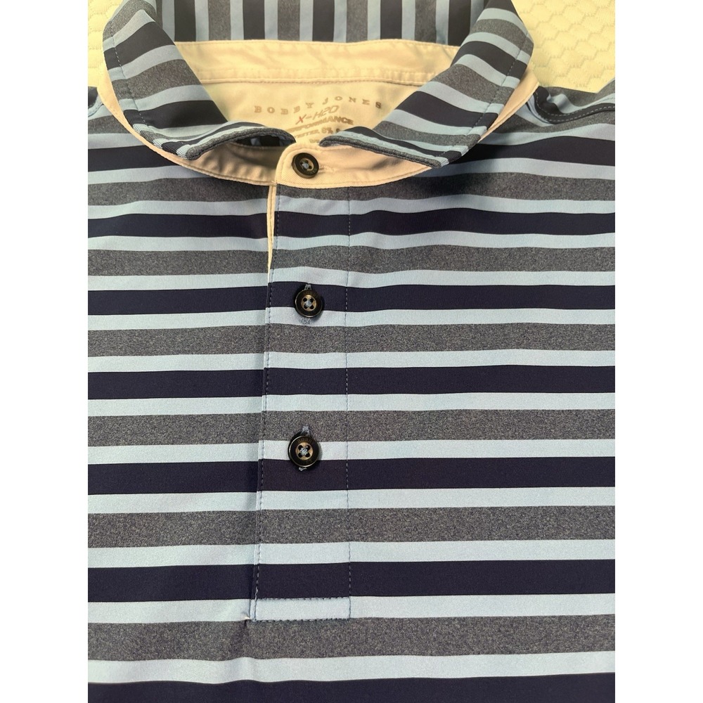 Bobby Jones X-H2O Polo Golf Shirt Performance X-Large XL Mens Logos Blue Striped